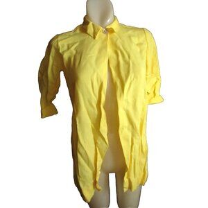 XS True Vintage 70's Yellow 3/4 Sleeve Button-Up Cotton Long Shirt For Women